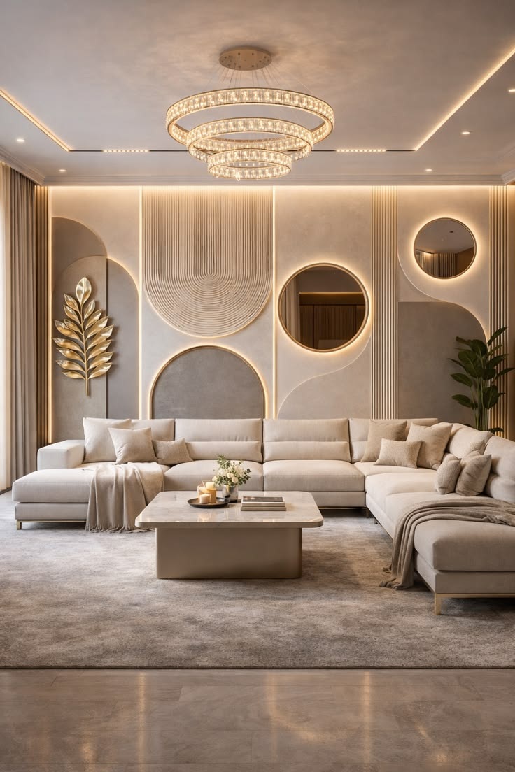 Warm modern living room interior designed by Home Life Interiors