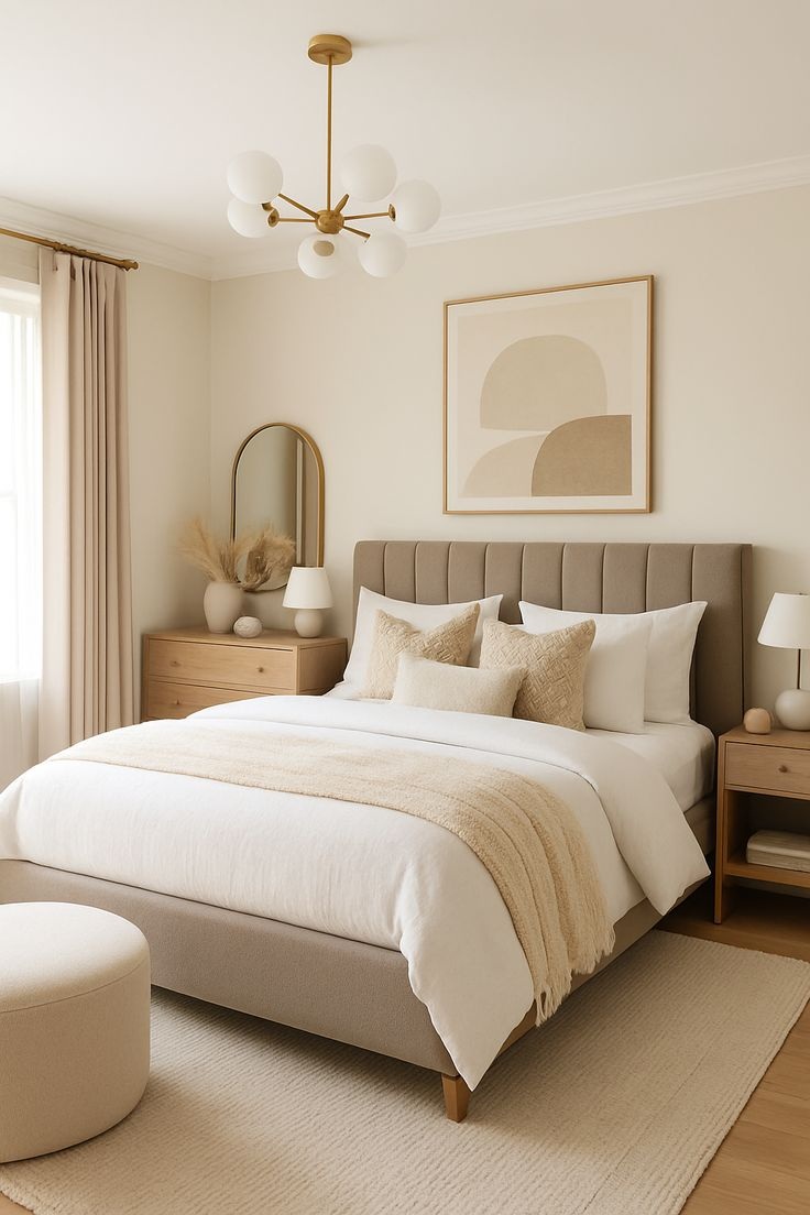 Warm minimal bedroom interior design project in Greater Noida